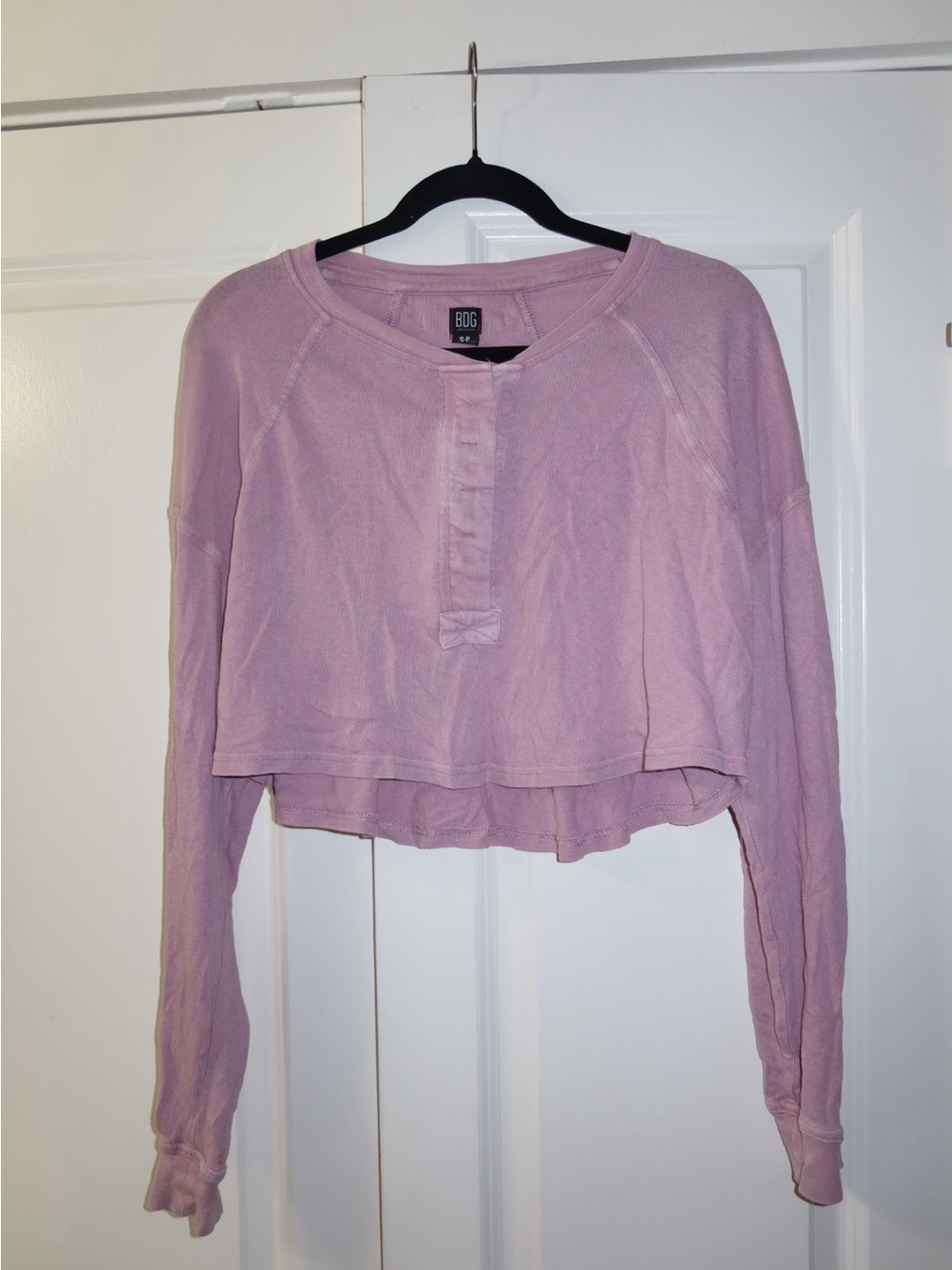 BDG Light Mauve Cropped Henley Long-Sleeve Top